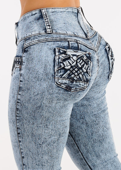 MX JEANS Butt Lift Mid Rise Acid Wash Bootcut Jeans