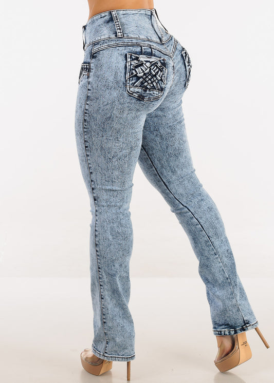 MX JEANS Butt Lift Mid Rise Acid Wash Bootcut Jeans