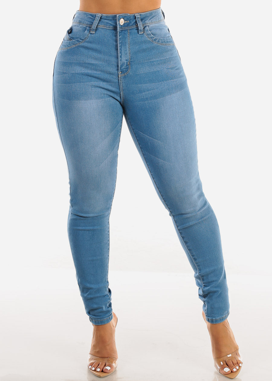 Butt Lift Super High Waist Skinny Jeans Light Blue