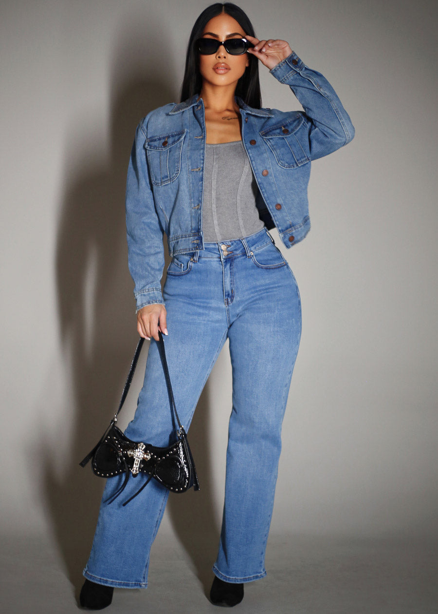 Butt Lift High Waist Stretch Wide Leg Jeans Light Blue