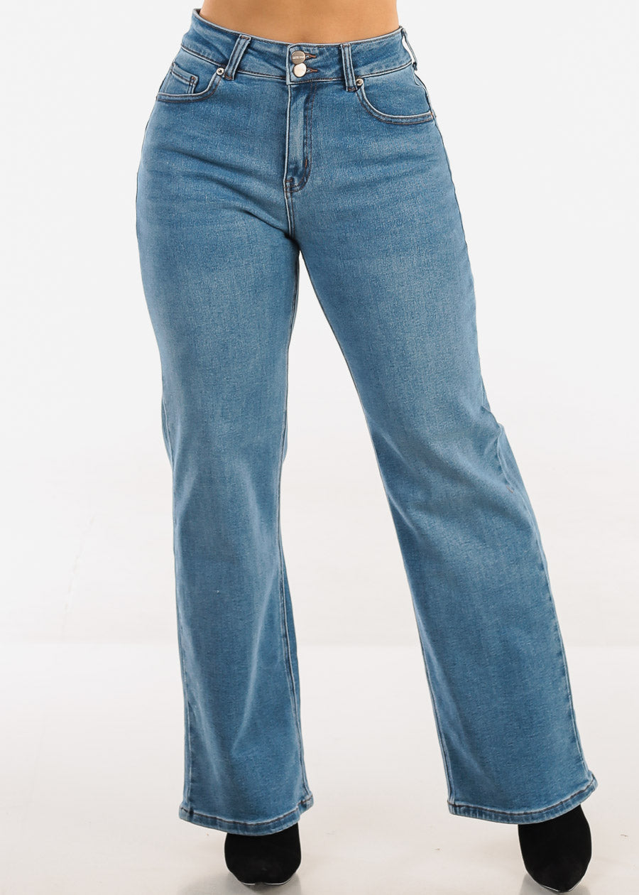 Butt Lift High Waist Stretch Wide Leg Jeans Light Blue