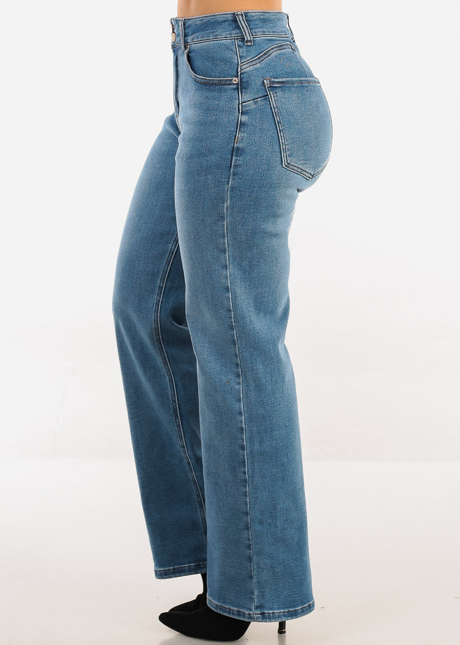 Butt Lift High Waist Stretch Wide Leg Jeans Light Blue