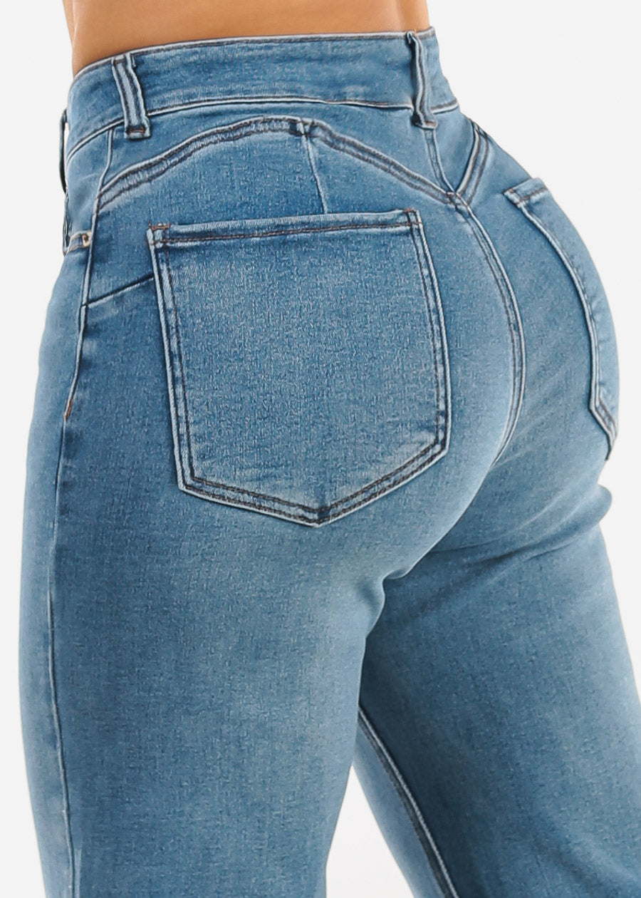 Butt Lift High Waist Stretch Wide Leg Jeans Light Blue