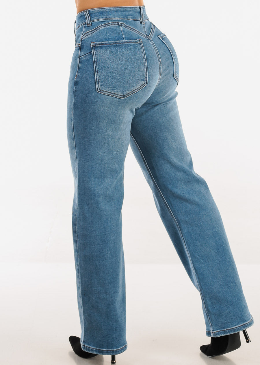 Butt Lift High Waist Stretch Wide Leg Jeans Light Blue