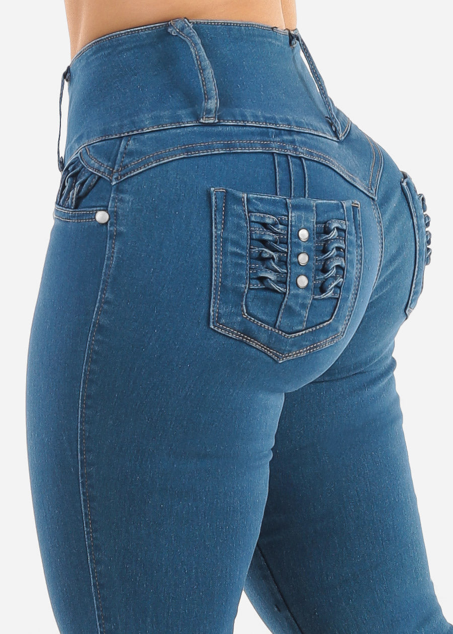 MX JEANS Butt Lift High Waist Bootcut Jeans Med Blue, view 6 of 10