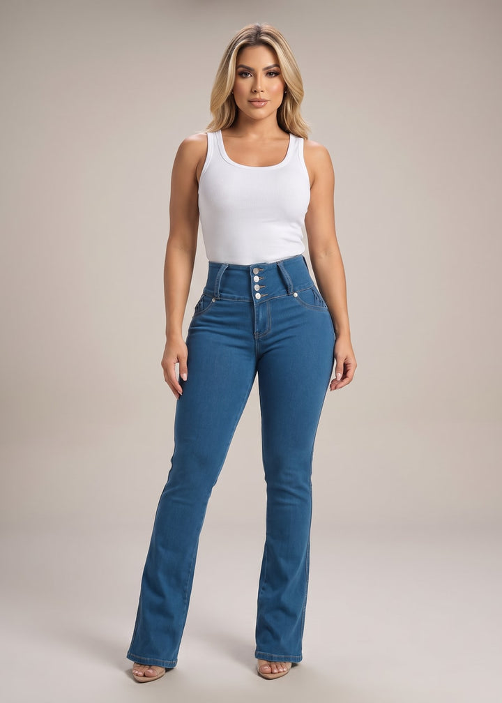 MX JEANS Butt Lift High Waist Bootcut Jeans Med Blue