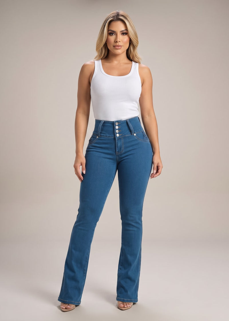 MX JEANS Butt Lift High Waist Bootcut Jeans Med Blue
