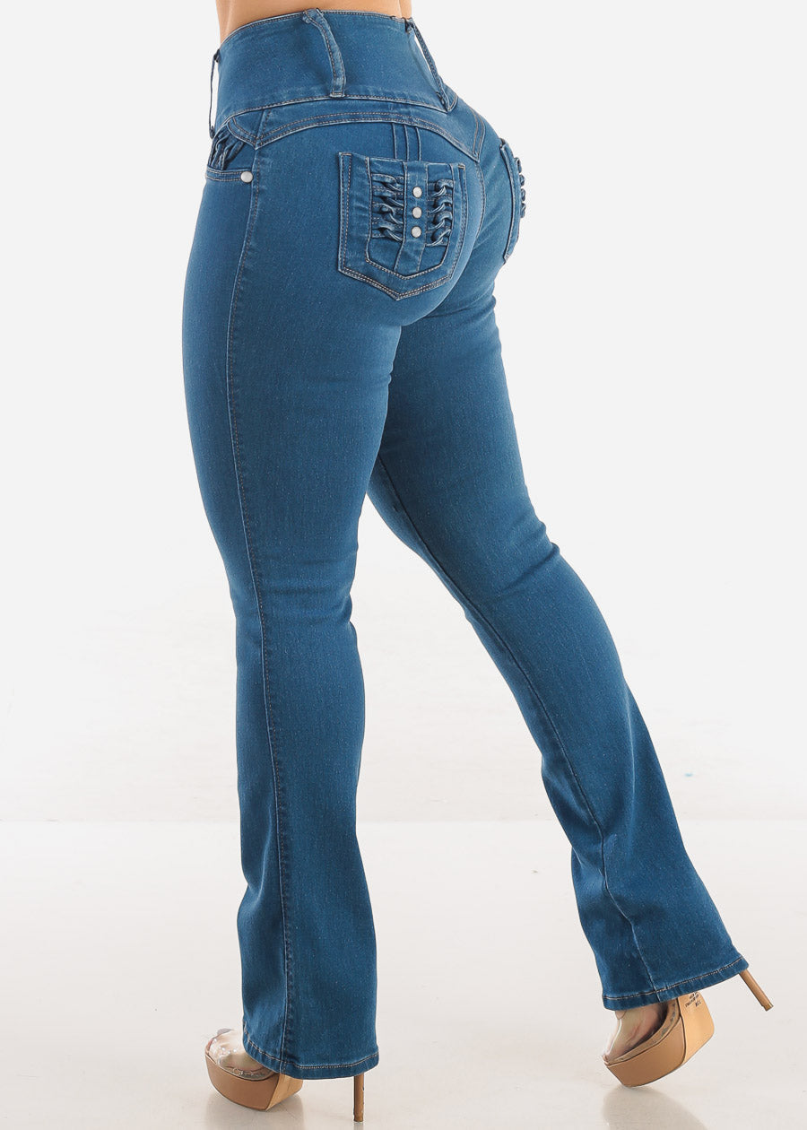 MX JEANS Butt Lift High Waist Bootcut Jeans Med Blue, view 1 of 10