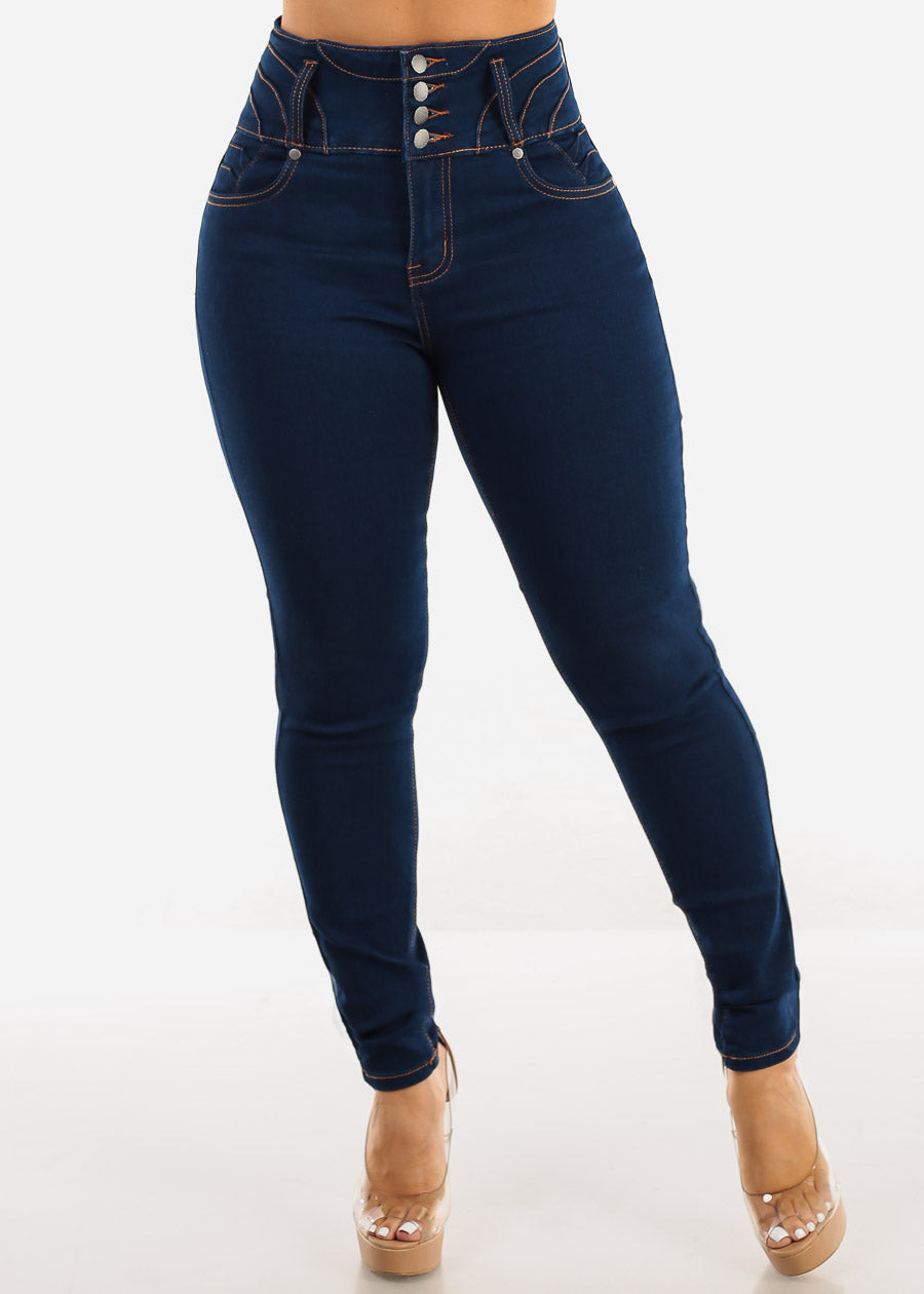 Butt Lift Super High Rise Thick Waist Dark Skinny Jeans 