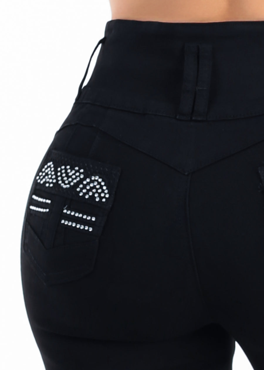 Butt Lift High Waisted Stretch Black Denim Capris