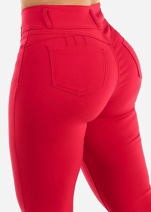 High Waist Butt Lift Levanta Cola Red Jeggings