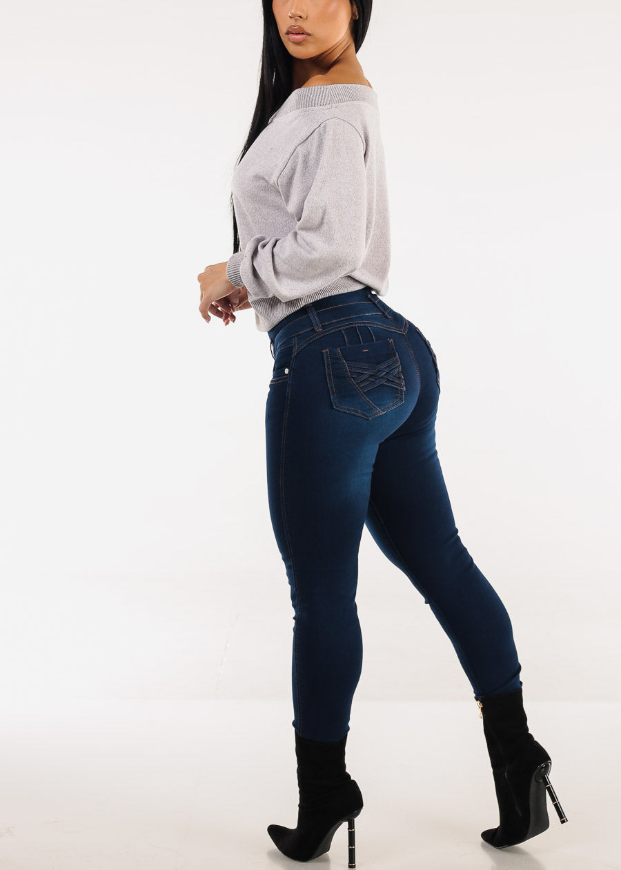 Butt Lift High Waisted Stretch Dark Skinny Jeans