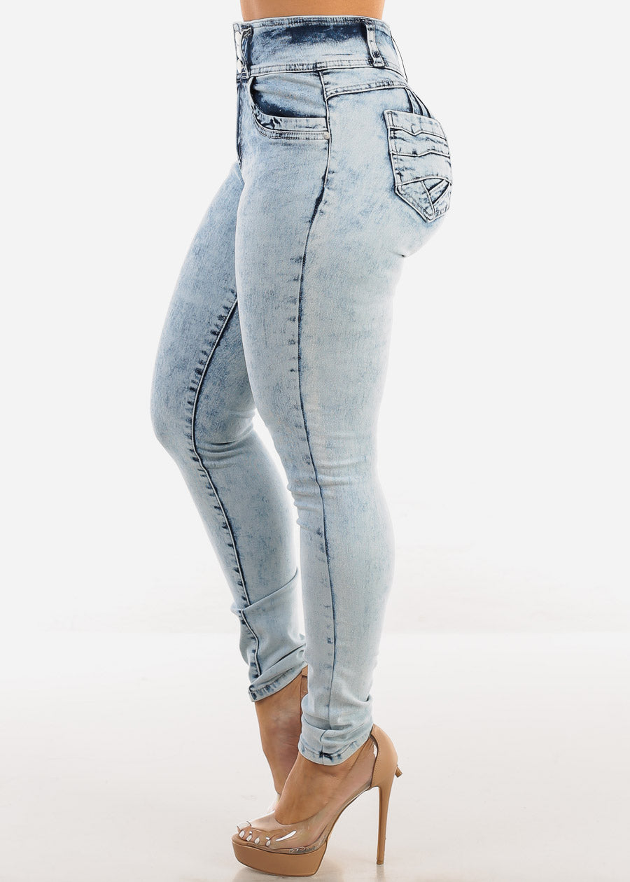 Butt Lift Super High Waist Acid Wash Skinny Jeans