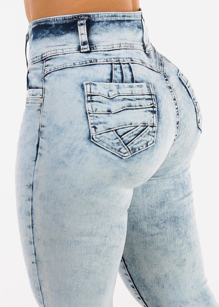 Butt Lift Super High Waist Acid Wash Skinny Jeans