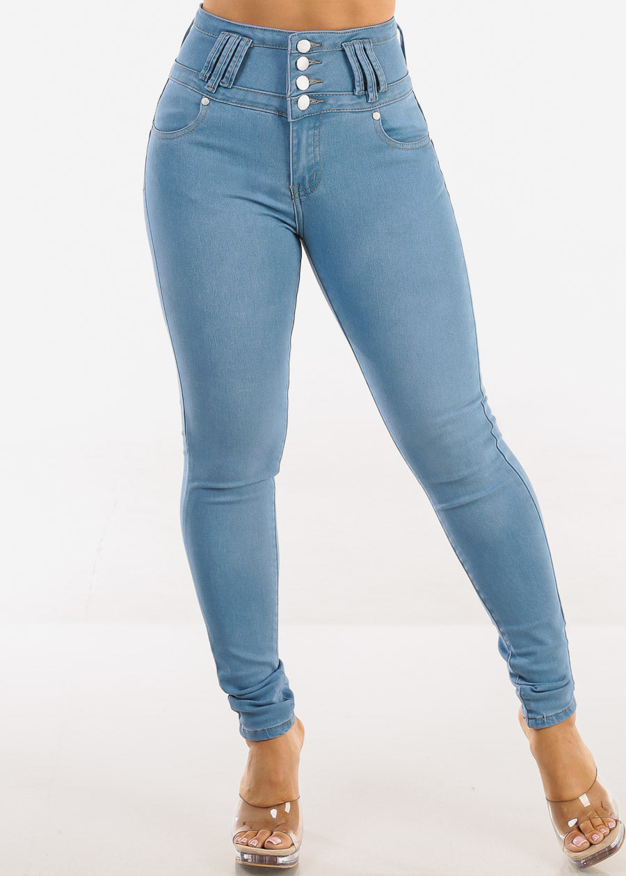Butt Lift High Waisted Stretch Skinny Jeans Light Wash