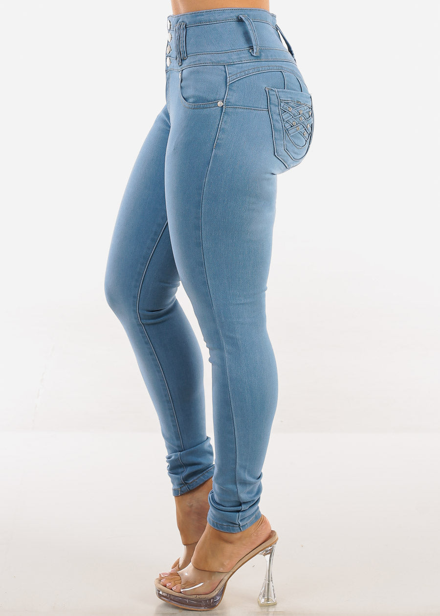 Butt Lift High Waisted Stretch Skinny Jeans Light Wash