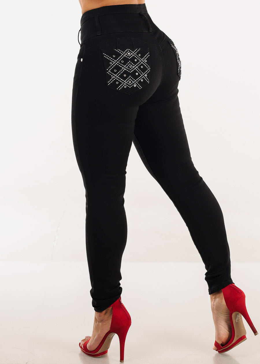 Butt Lift High Waisted Stretch Skinny Jeans Black