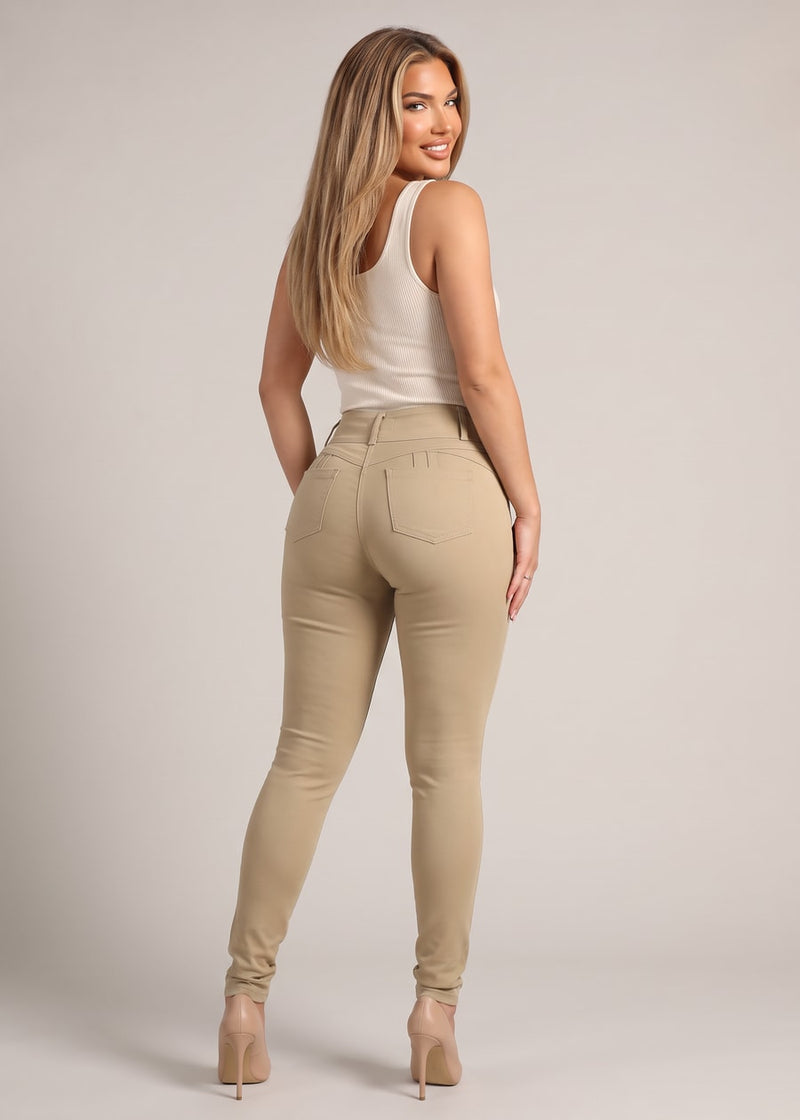 MX JEANS High Waist Butt Lift Levanta Cola Khaki Jeggings