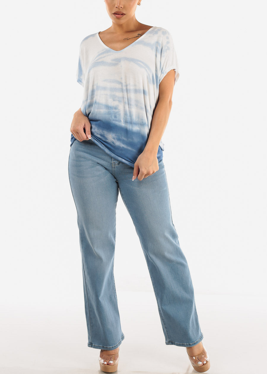 High Waist Wide Leg Straight Stretch Light Jeans