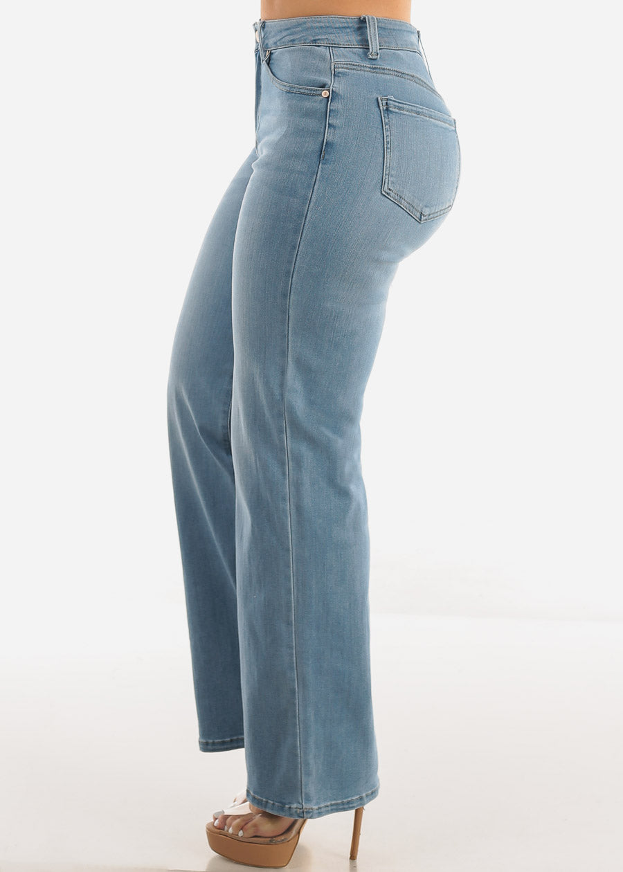 High Waist Wide Leg Straight Stretch Light Jeans