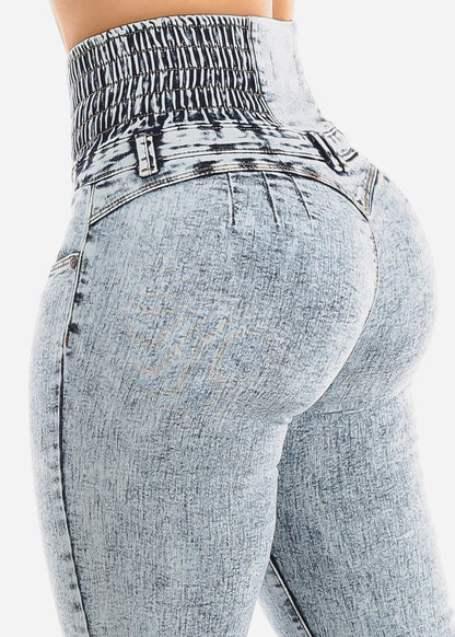 MX JEANS Acid Wash Spandex Waist Butt Lifting Skinny Jeans