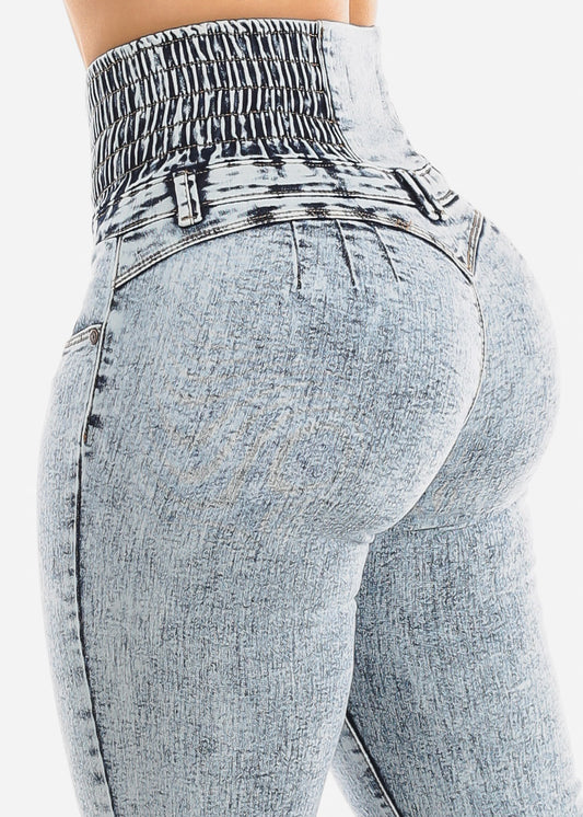 MX JEANS Acid Wash Spandex Waist Butt Lifting Skinny Jeans