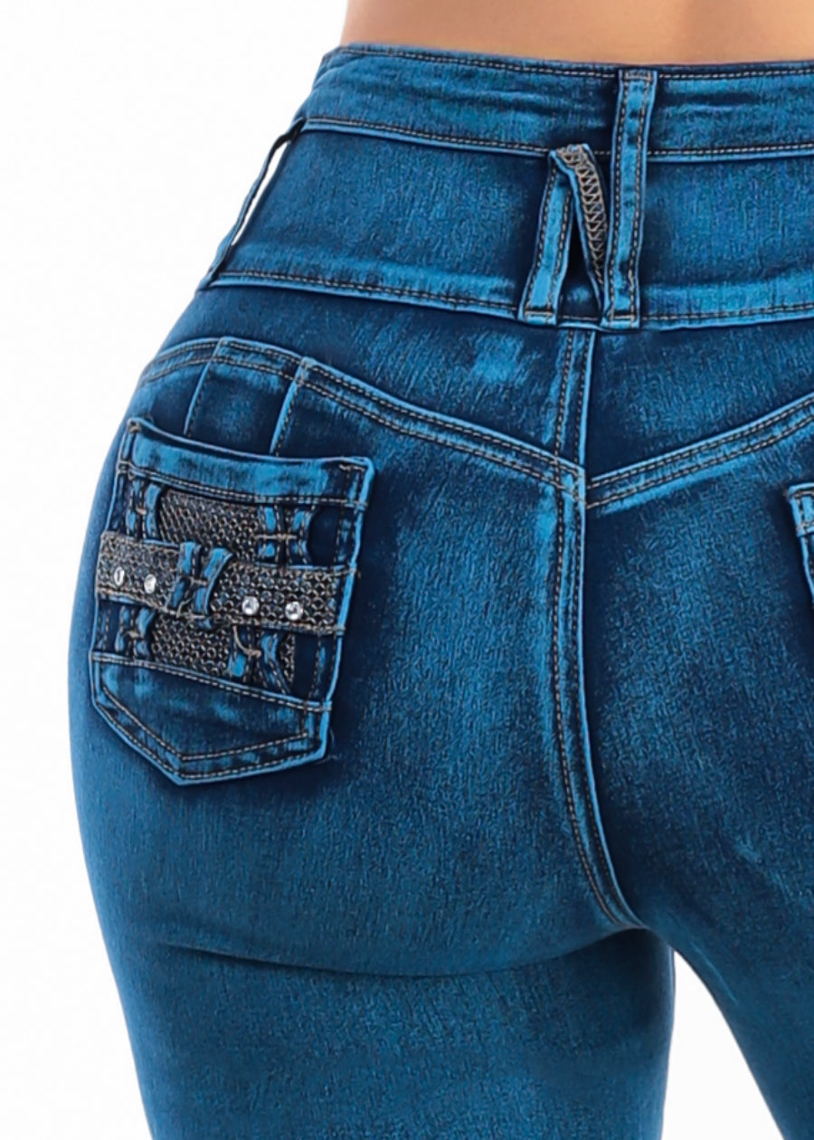 Butt Lift High Waisted Stretch Denim Capris Sand Wash w Back Pocket Design
