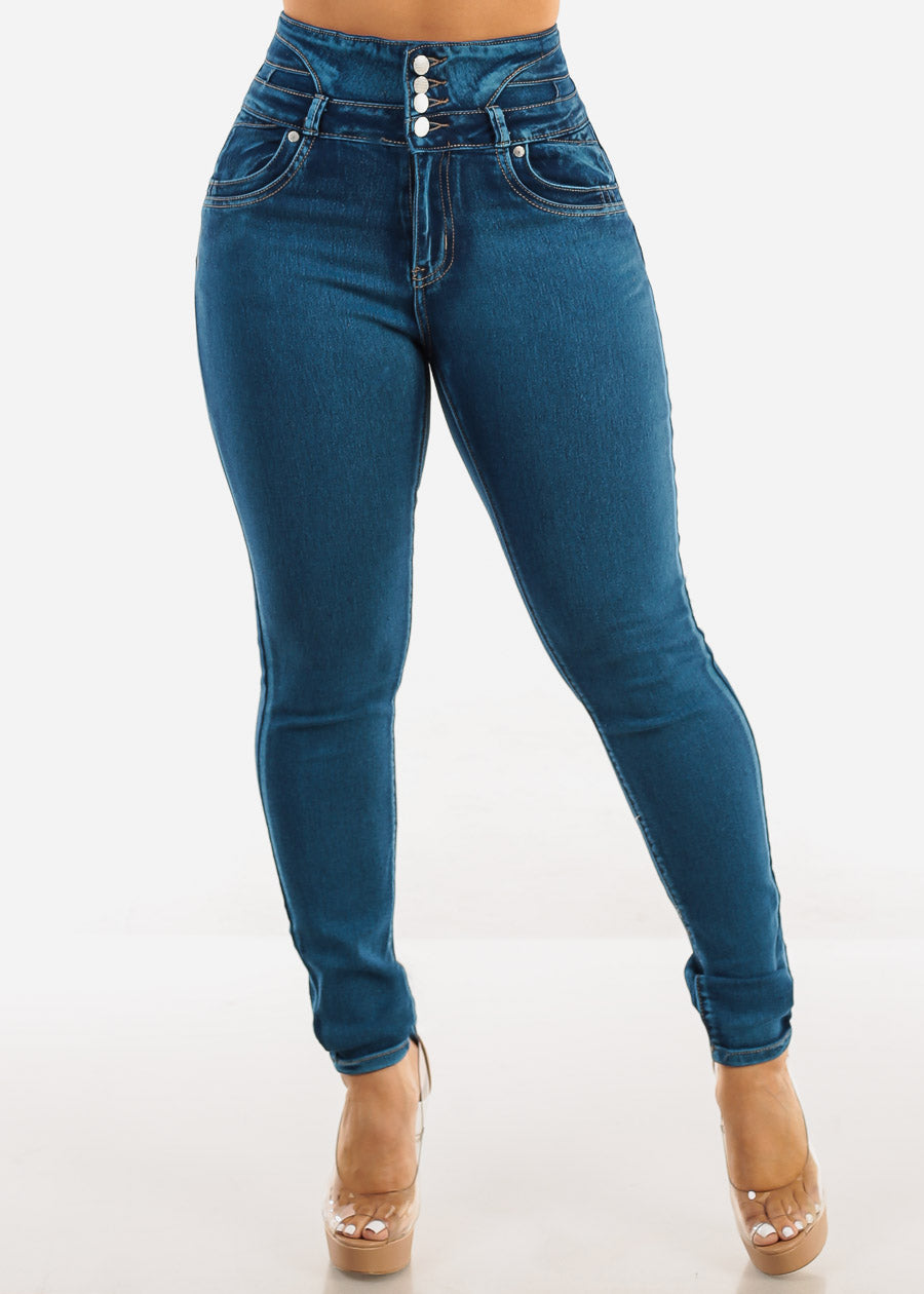 Butt Lift Super High Waist Skinny Jeans w Back Pocket Design