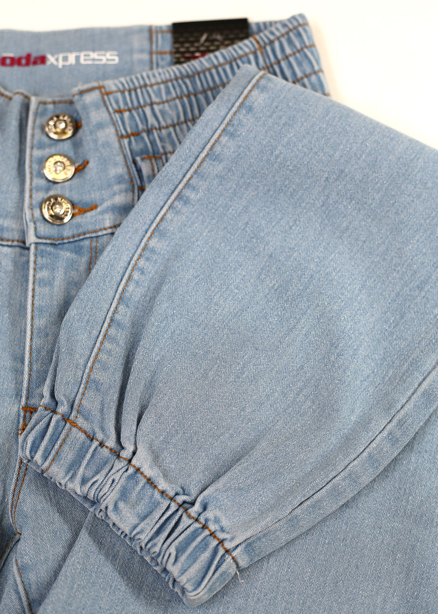 MX JEANS Butt Lift 3 Button Spandex Waist Jogger Jeans Light Wash