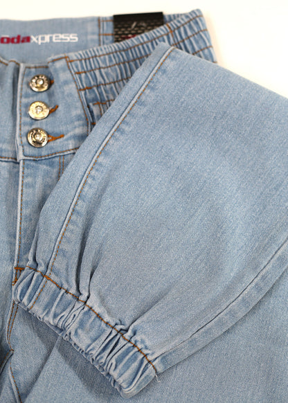 MX JEANS Butt Lift 3 Button Spandex Waist Jogger Jeans Light Wash