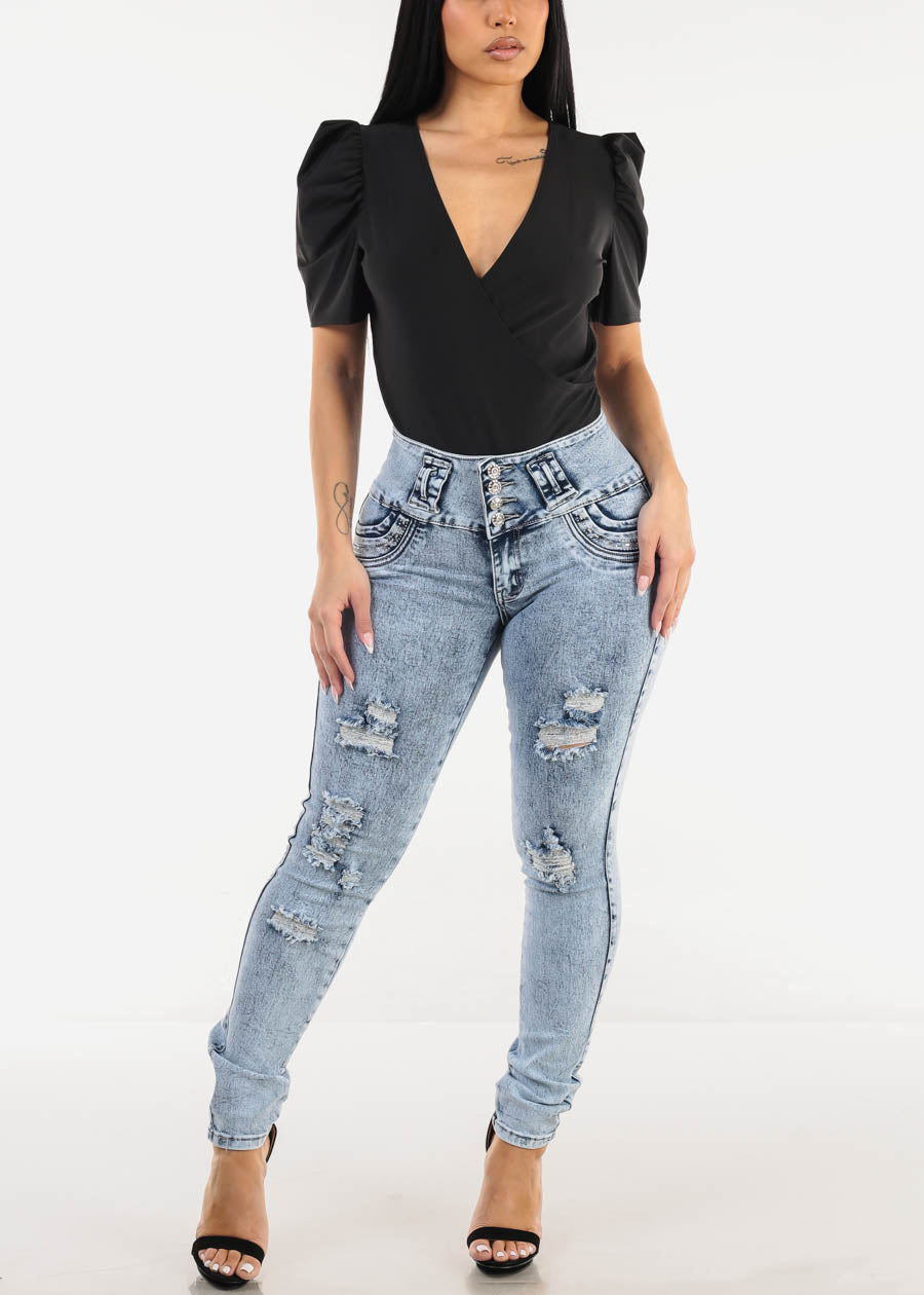 MX JEANS Faded Torn Butt Lifting Skinny Jeans