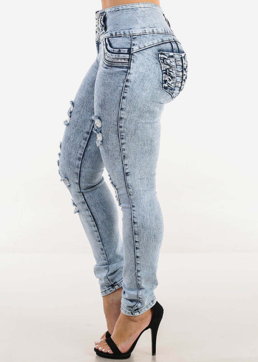 MX JEANS Faded Torn Butt Lifting Skinny Jeans