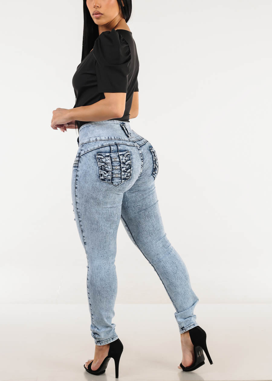 MX JEANS Faded Torn Butt Lifting Skinny Jeans