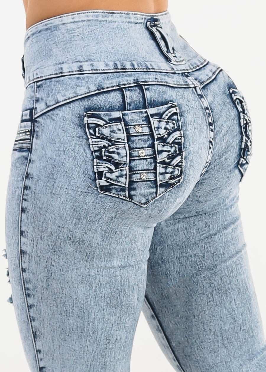 MX JEANS Faded Torn Butt Lifting Skinny Jeans