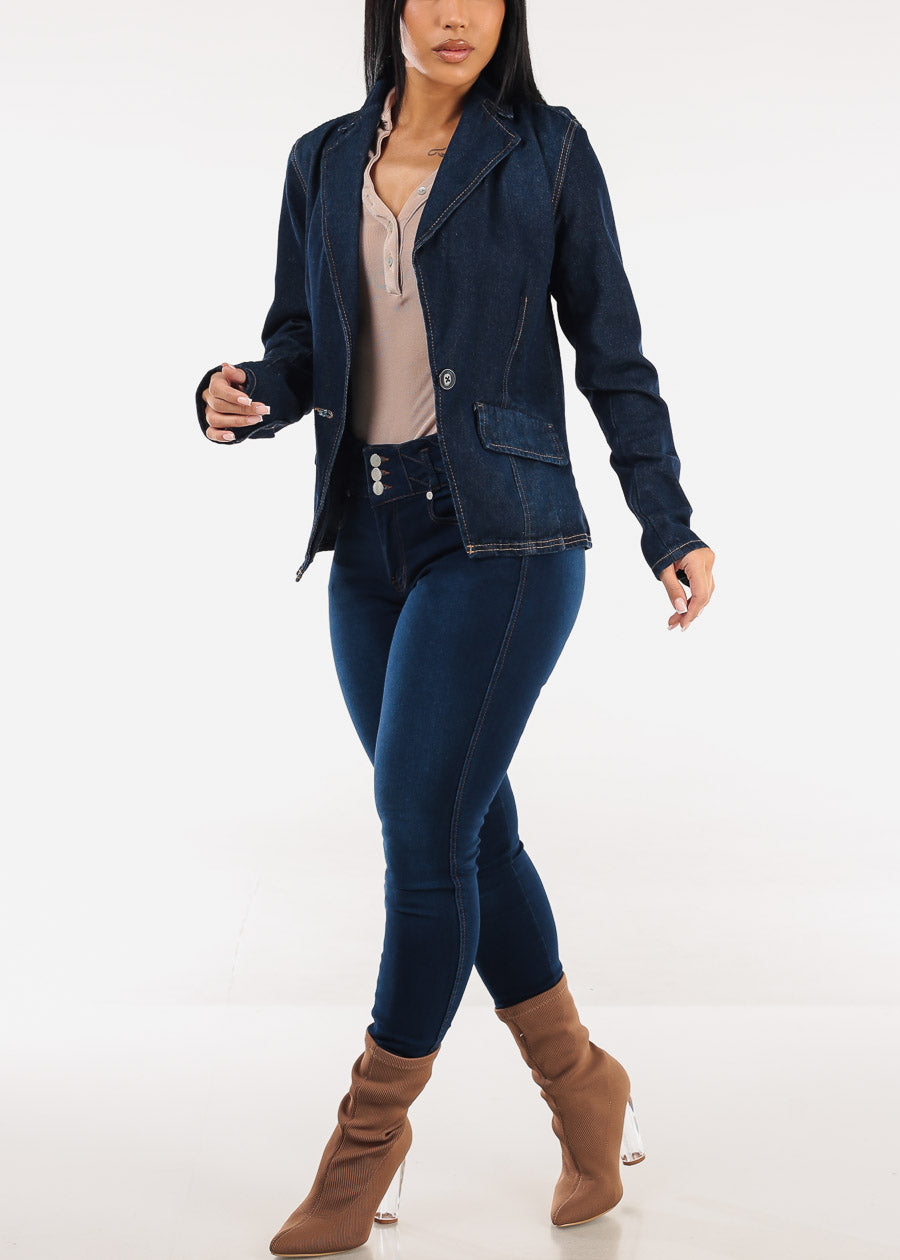 Butt Lift High Waist Stretch Skinny Jeans Dark Blue