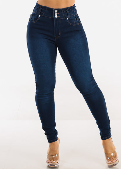 Butt Lift High Waist Stretch Skinny Jeans Dark Blue