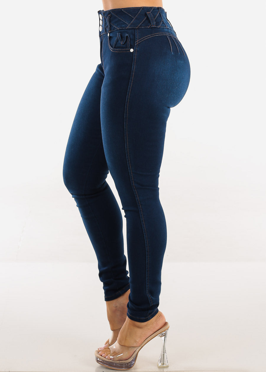 Butt Lift High Waist Stretch Skinny Jeans Dark Blue