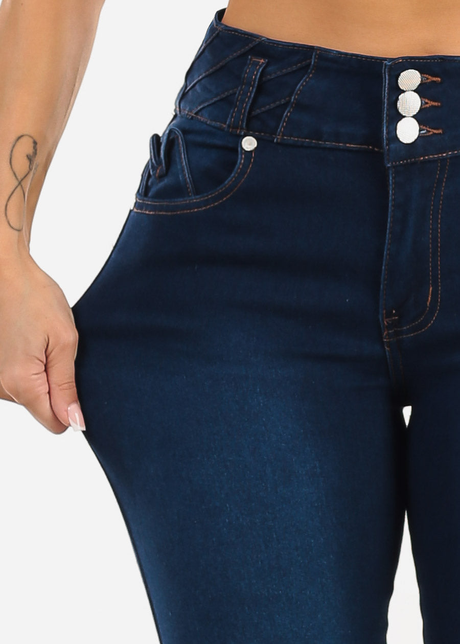 Butt Lift High Waist Stretch Skinny Jeans Dark Blue