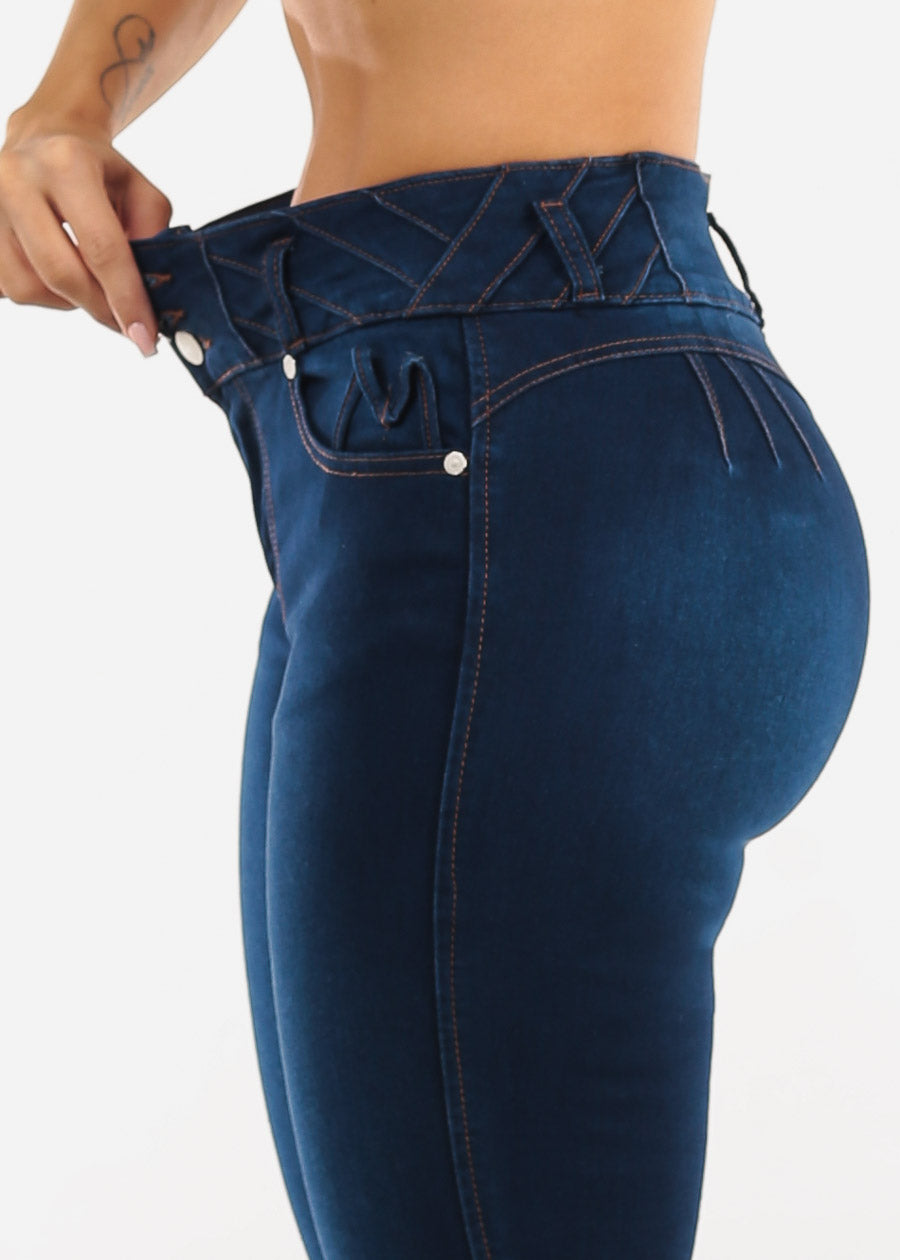 Butt Lift High Waist Stretch Skinny Jeans Dark Blue