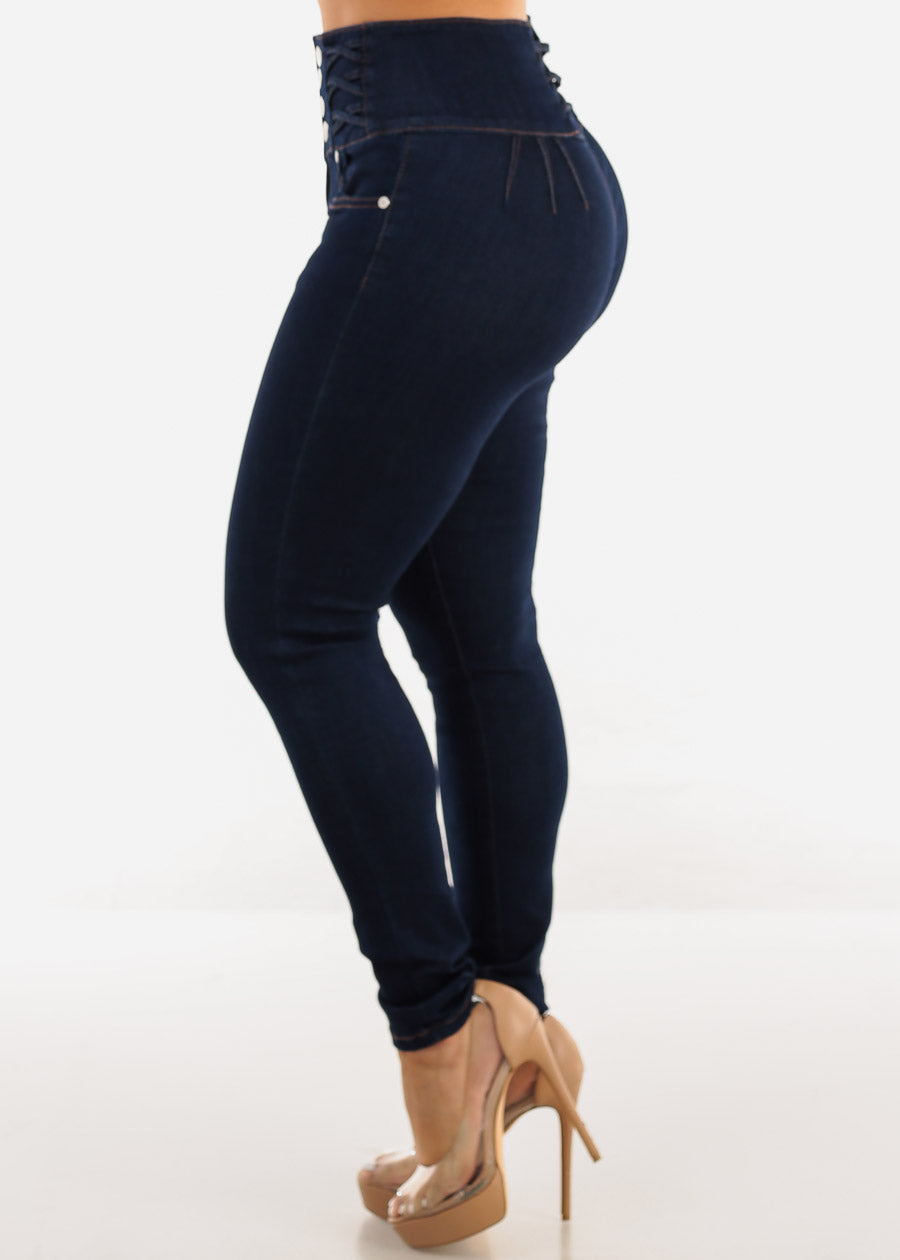 Super High Waist Butt Lift Skinny Jeans Dark Blue