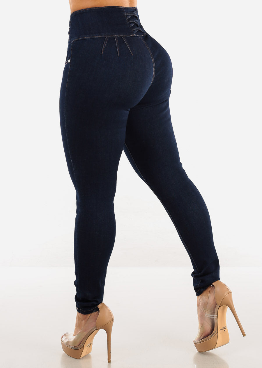 Super High Waist Butt Lift Skinny Jeans Dark Blue