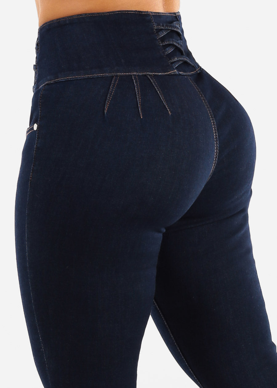 Super High Waist Butt Lift Skinny Jeans Dark Blue