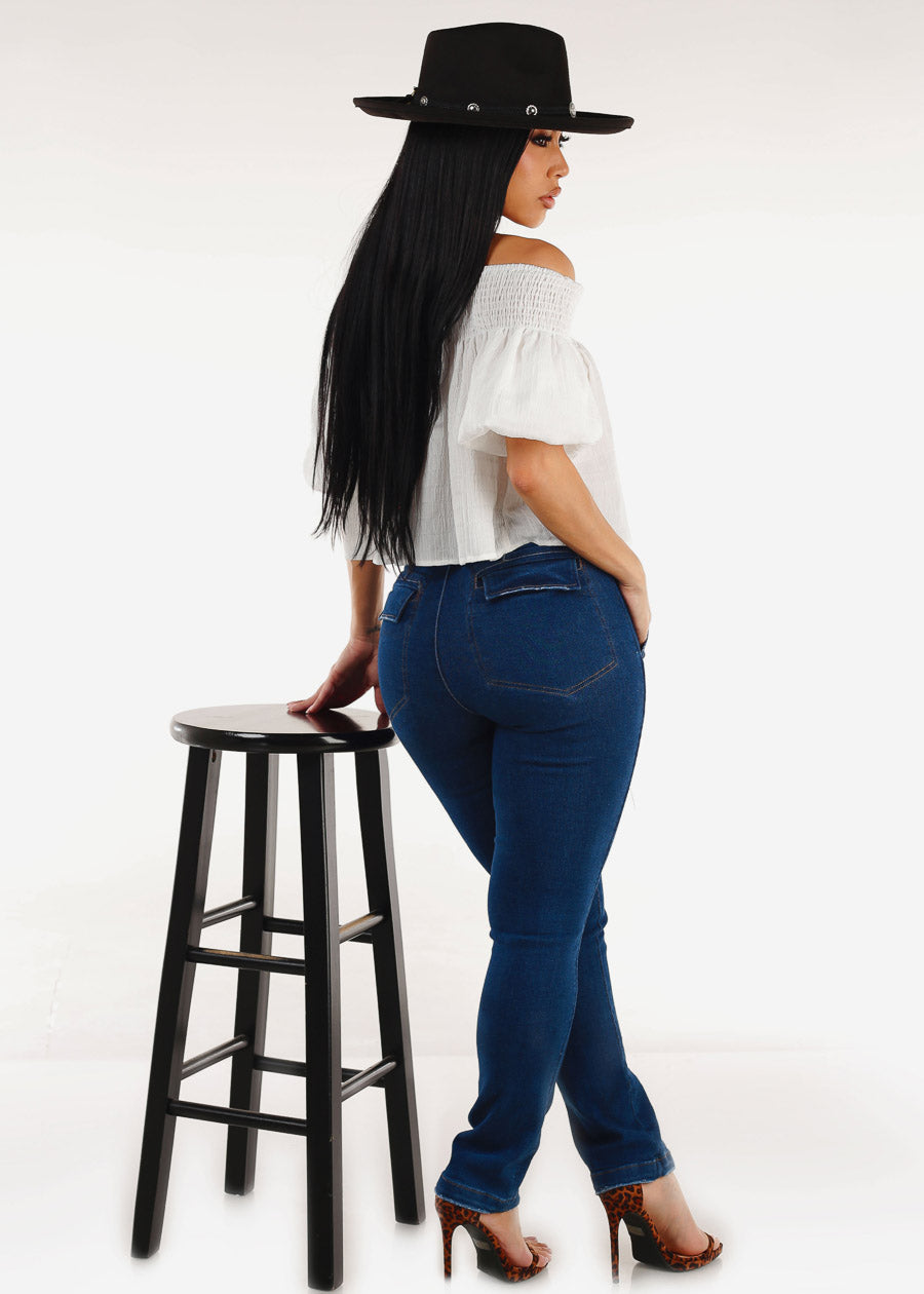 Butt Lift Stretch Straight Leg Jeans Dark Wash
