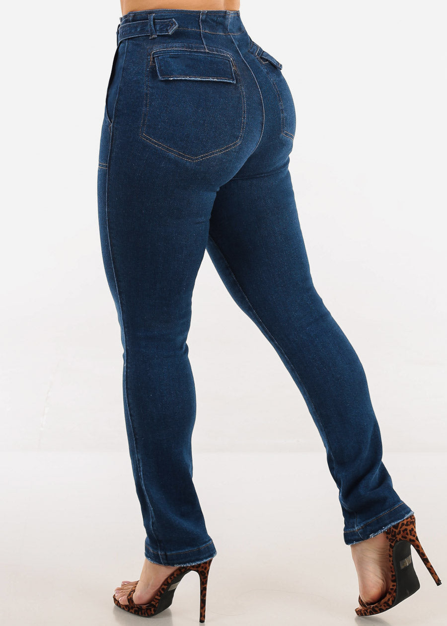 Butt Lift Stretch Straight Leg Jeans Dark Wash