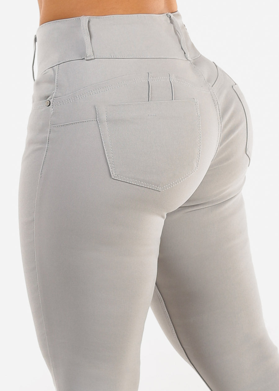 Butt Lift Mid Rise Hyper Stretch Skinny Pants Light Grey