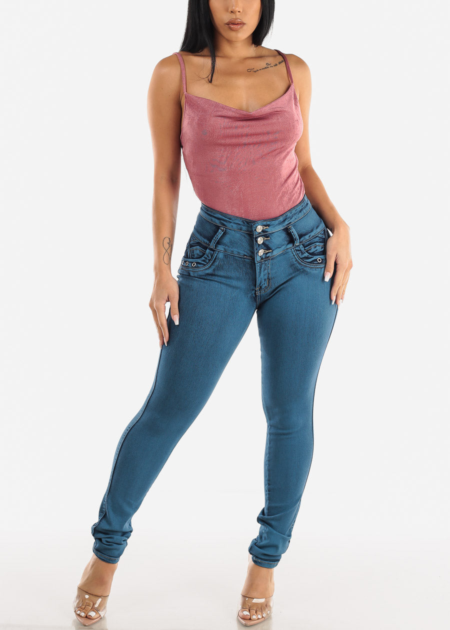 MX JEANS Butt Lifting Acid Wash Blue Skinny Jeans