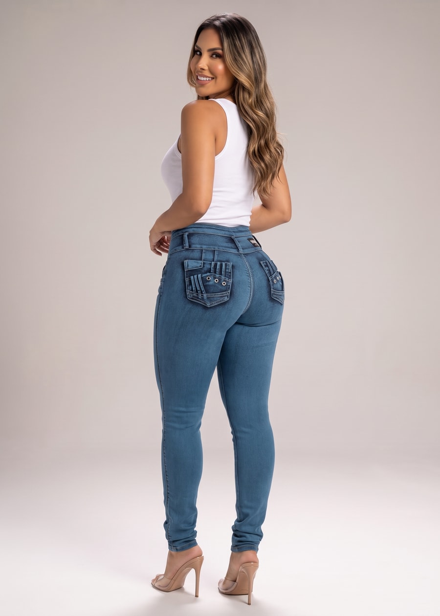 MX JEANS Butt Lifting Acid Wash Blue Skinny Jeans, view 2 of 18