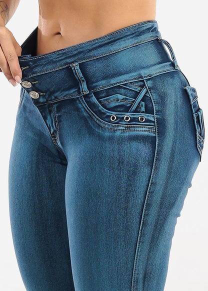 MX JEANS Butt Lifting Acid Wash Blue Skinny Jeans