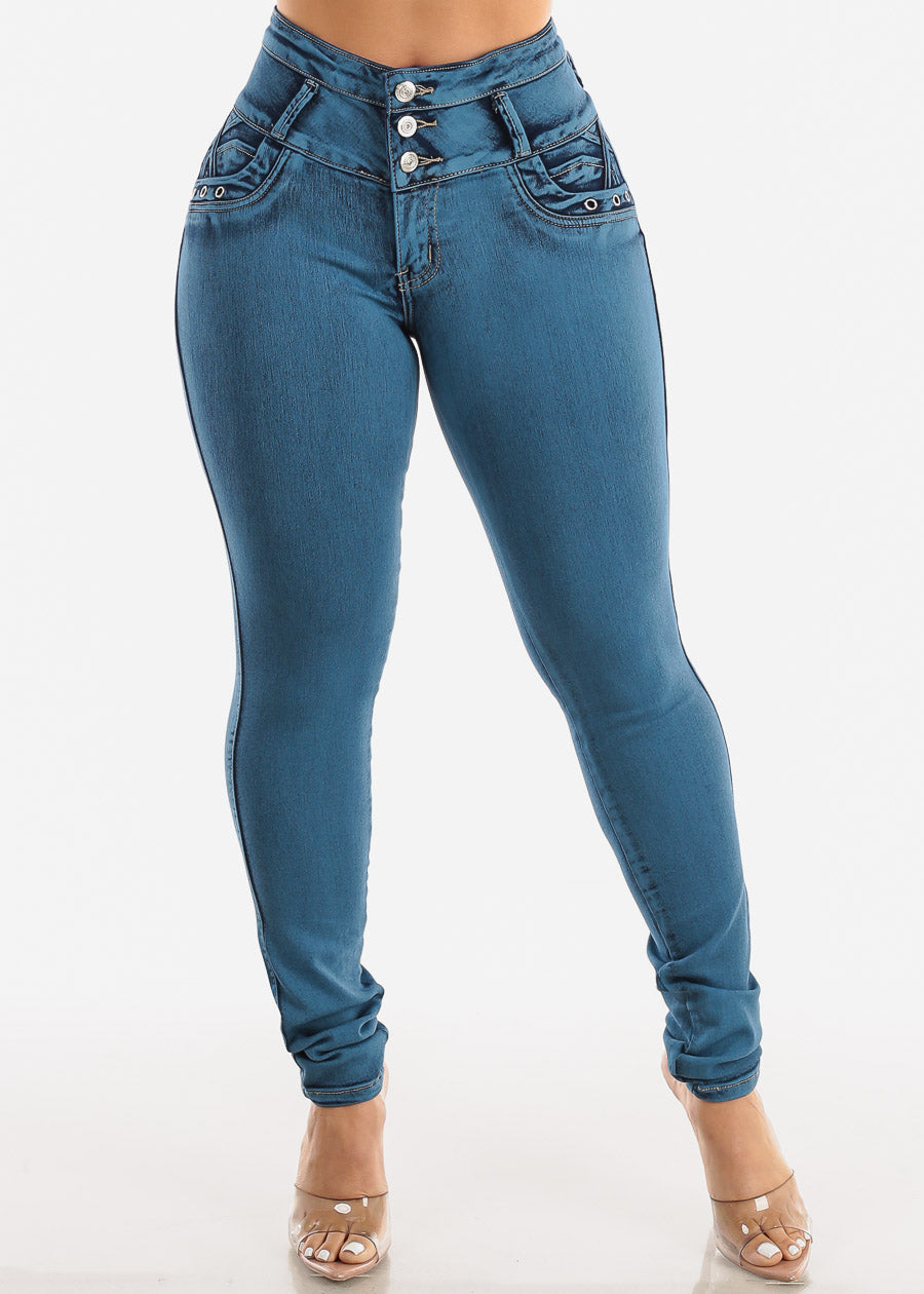 MX JEANS Butt Lifting Acid Wash Blue Skinny Jeans