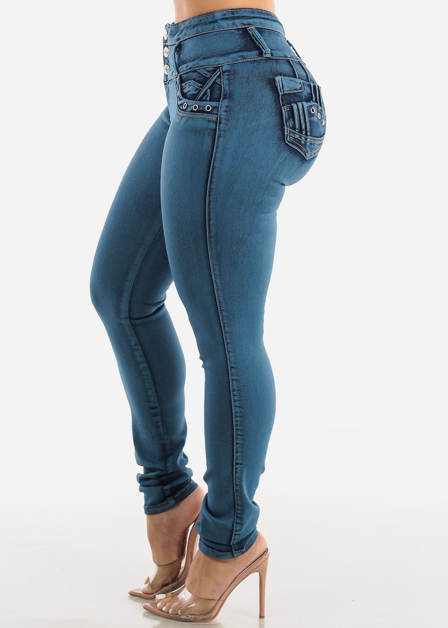 MX JEANS Butt Lifting Acid Wash Blue Skinny Jeans